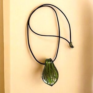 Green and Silver Glass Pendant Necklace